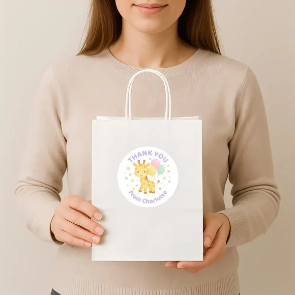 Pastel Giraffe Thank You Stickers – Custom Name Kids Birthday Party Favour Labels - Sticksy Prints Australia