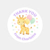 Pastel Giraffe Thank You Stickers – Custom Name Kids Birthday Party Favour Labels