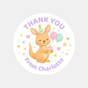 Pastel Kangaroo Thank You Stickers – Custom Name Kids Birthday Party Favour Labels