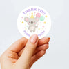 Pastel Koala Thank You Stickers – Custom Name Kids Birthday Party Favour Labels - Sticksy Prints Australia