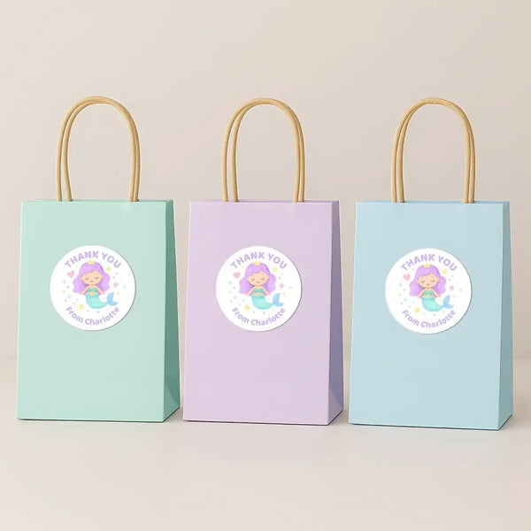 Pastel Mermaid Thank You Stickers – Custom Name Kids Birthday Party Favour Labels - Sticksy Prints Australia
