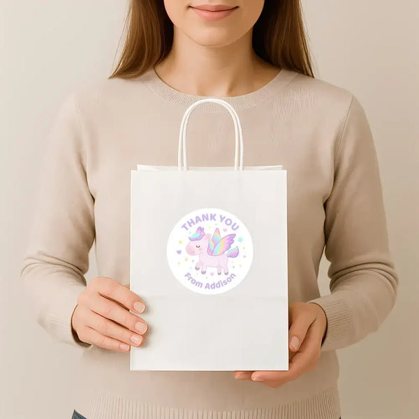 Pastel Pegasus Thank You Stickers – Custom Name Kids Birthday Party Favour Labels - Sticksy Prints Australia