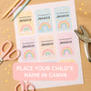 Pastel Rainbow Kids Bag Tags Printable Personalised Name Tags A4 Canva Template