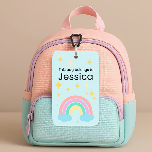 Pastel Rainbow Kids Bag Tags Printable Personalised Name Tags A4 Canva Template