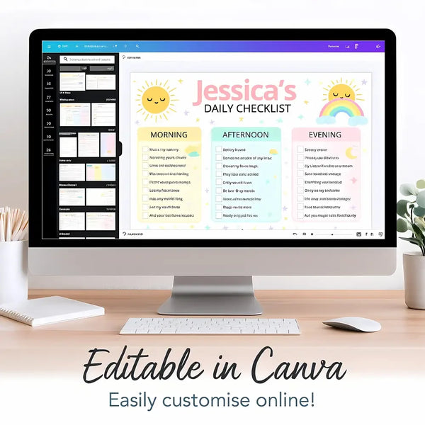 Pastel Rainbow Kids Daily Checklist – Editable Name & Tasks | Canva Template (A4, A3 & US Letter) - Sticksy Prints Australia