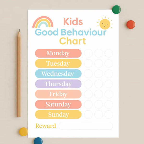 Pastel Rainbow Kids Reward Chart – Good Behaviour Printable (A4)