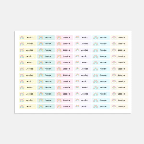 Pastel Rainbow Pencil Label Template – Editable Slim Name Labels (Canva Printable) - Sticksy Prints Australia