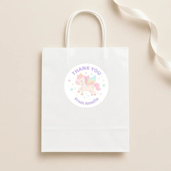 Pastel Unicorn Thank You Stickers – Custom Name Kids Birthday Party Favour Labels - Sticksy Prints Australia