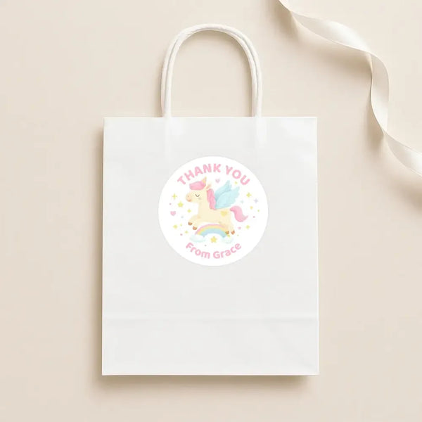 Pastel Unicorn Thank You Stickers – Custom Name Kids Birthday Party Favour Labels - Sticksy Prints Australia