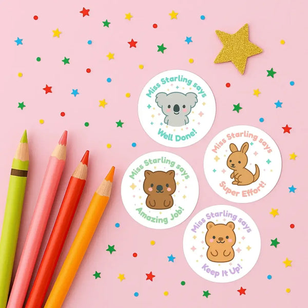 Personalised Australian Animal Teacher Reward Stickers - Sticksy Prints Australia