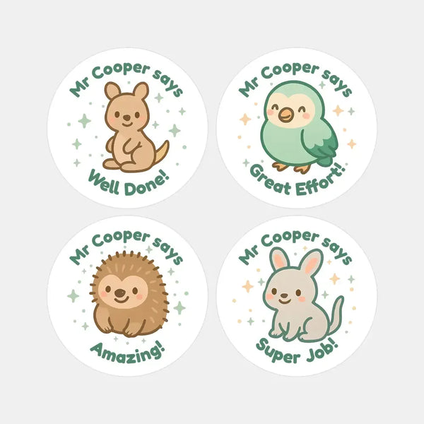 Personalised Australian Animal Teacher Reward Stickers – Cute Classroom Stickers - Sticksy Prints Australia
