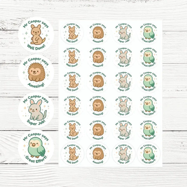 Personalised Australian Animal Teacher Reward Stickers – Cute Classroom Stickers - Sticksy Prints Australia