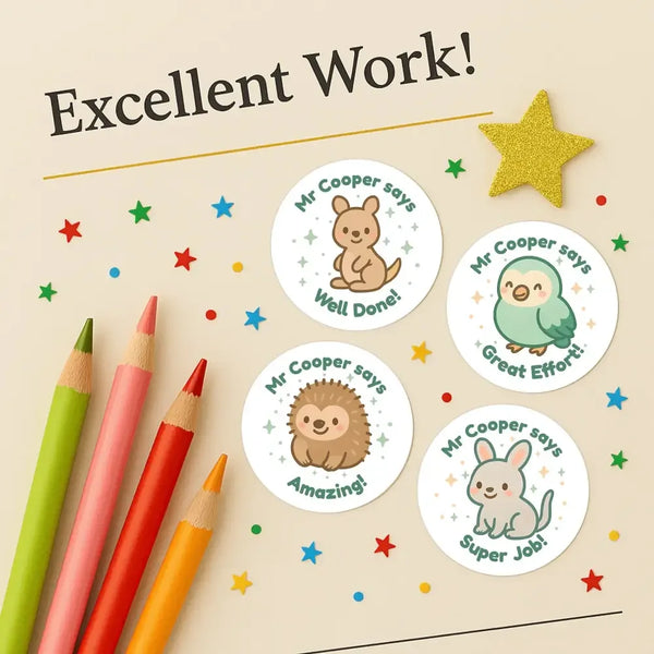 Personalised Australian Animal Teacher Reward Stickers – Cute Classroom Stickers - Sticksy Prints Australia
