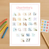Personalised Baby Alphabet Chart – Soft Watercolour Nursery Print | A–Z Animal Wall Art | A4 A3 & US Letter Sizes