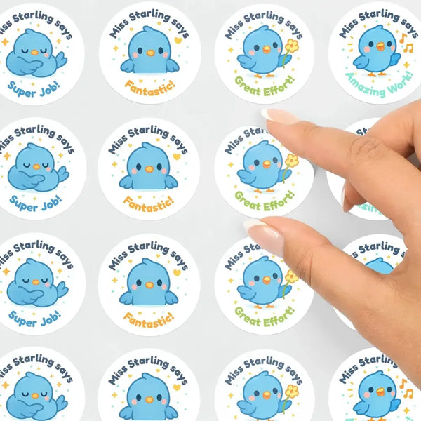 Personalised Blue Bird Teacher Reward Stickers – Cute Kawaii Classroom Stickers - Sticksy Prints Australia