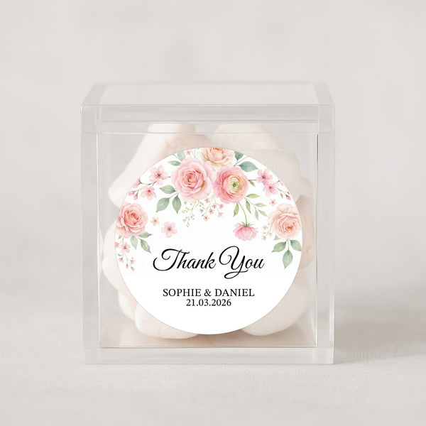Personalised Blush Rose Wedding Thank You Stickers | Pink Floral Favour Labels