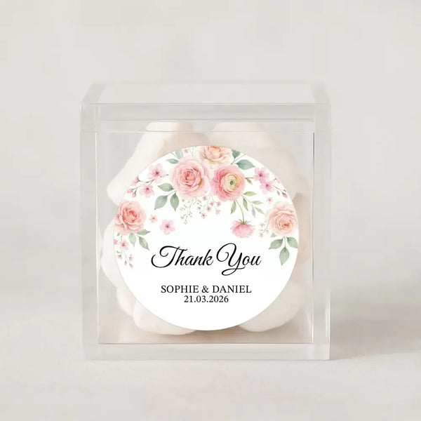 Personalised Blush Pink Floral Wedding Thank You Stickers | Rose & Blossom Favour Labels - Sticksy Prints Australia