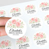 Personalised Blush Rose Bridal Shower Stickers – Custom Name & Date – Watercolour Floral Favour Labels