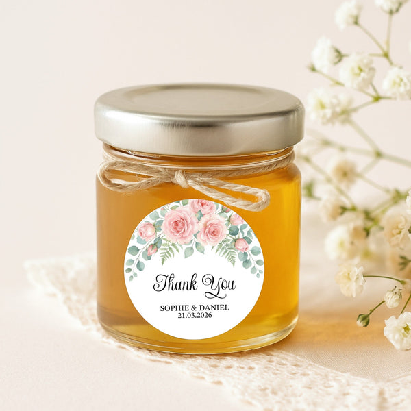 Personalised Blush Rose Wedding Thank You Stickers | Pink Floral Favour Labels