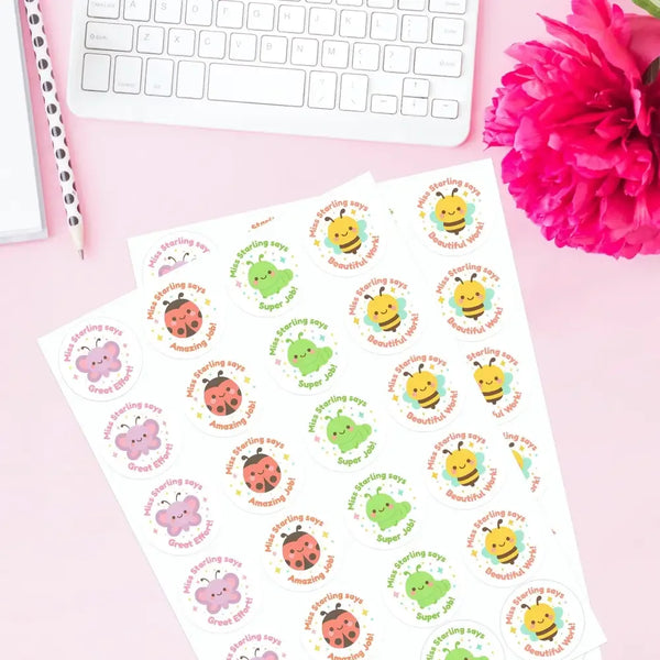 Personalised Bug & Critter Teacher Reward Stickers - Sticksy Prints Australia