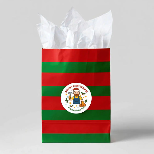 Personalised Builder Tradie Christmas Stickers – Merry Christmas Design