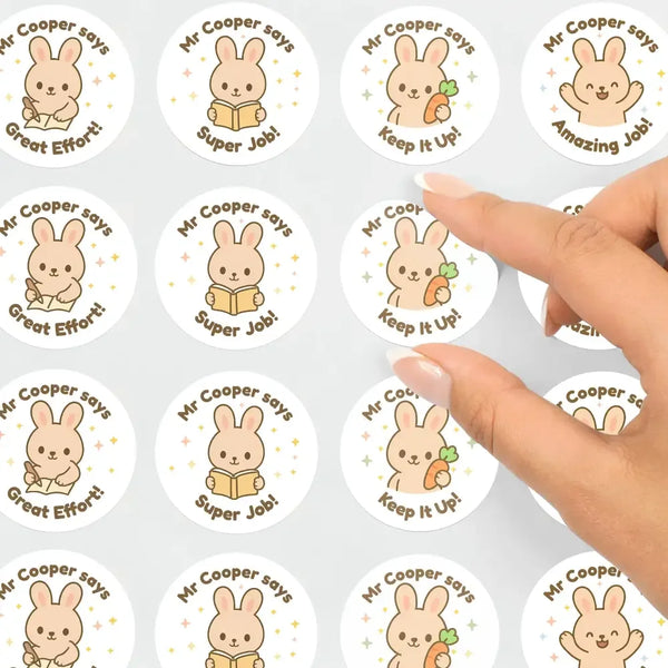 Personalised Bunny Reward Stickers for Teachers | Cute Classroom Praise Labels - Sticksy Prints Australia