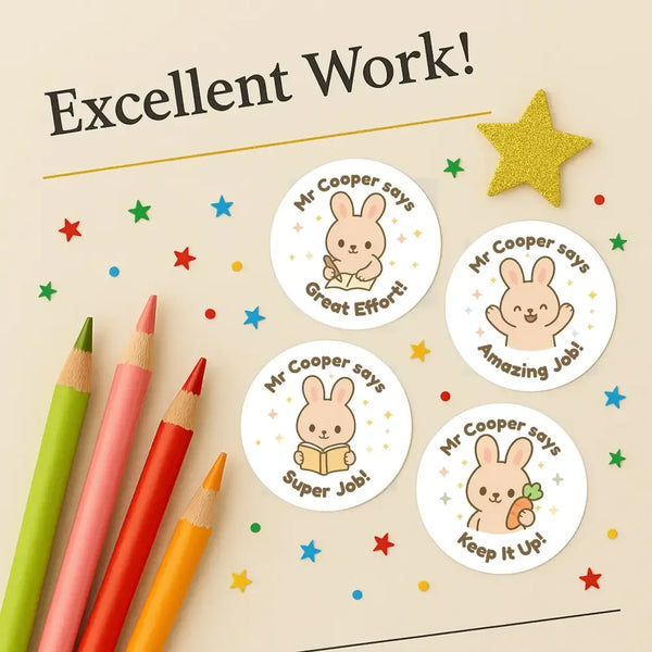 Personalised Bunny Reward Stickers for Teachers | Cute Classroom Praise Labels - Sticksy Prints Australia