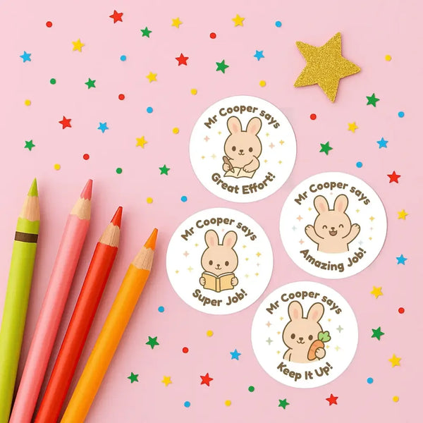Personalised Bunny Reward Stickers for Teachers | Cute Classroom Praise Labels - Sticksy Prints Australia