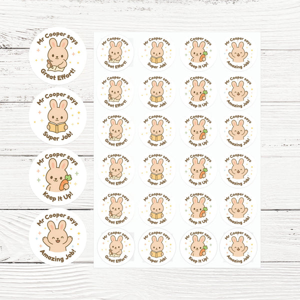 Personalised Bunny Reward Stickers for Teachers | Cute Classroom Praise Labels