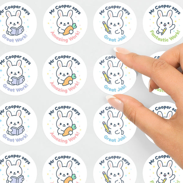 Personalised Bunny Teacher Reward Stickers | Cute Classroom Praise Labels