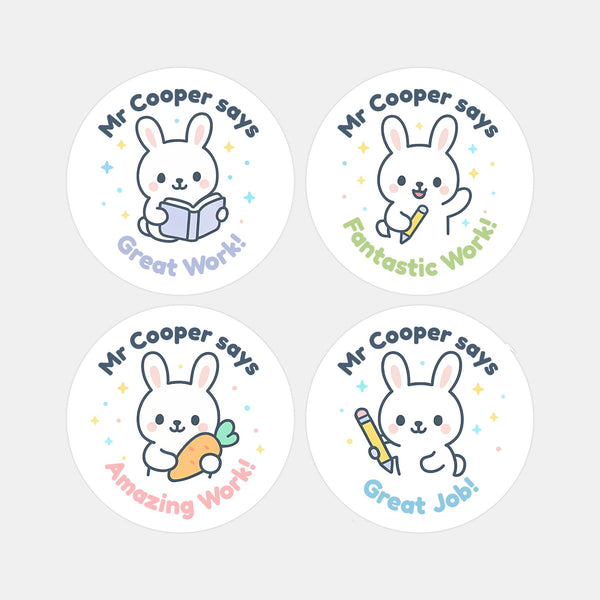 Personalised Bunny Teacher Reward Stickers | Cute Classroom Praise Labels