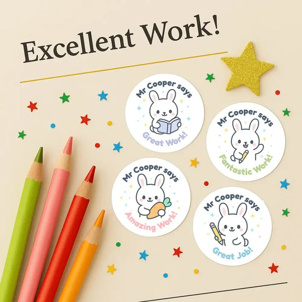 Personalised Bunny Teacher Reward Stickers | Cute Classroom Praise Labels - Sticksy Prints Australia