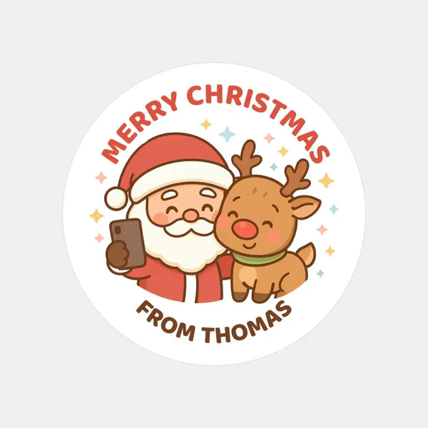 Personalised Christmas Sticker – Santa & Reindeer Selfie Kids Gift Labels - Sticksy Prints Australia
