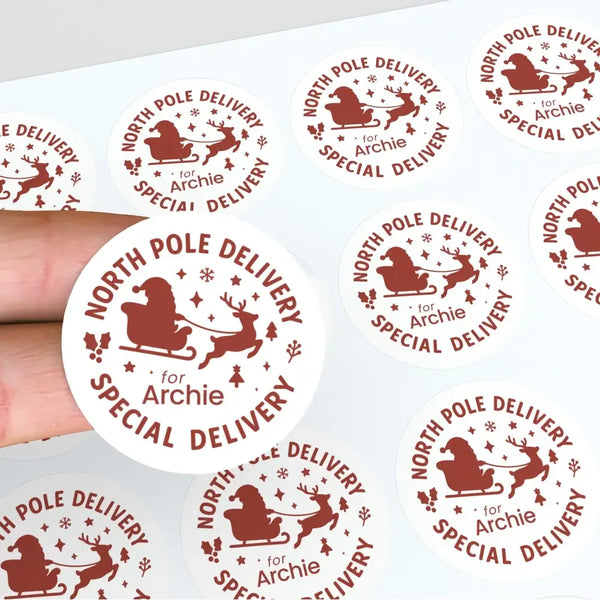 Personalised Christmas Stickers North Pole Special Delivery Name Labels - Sticksy Prints Australia