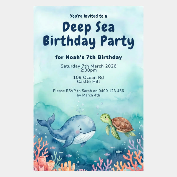 Personalised Deep Sea Birthday Party Invitations Printed - Sticksy Prints Australia