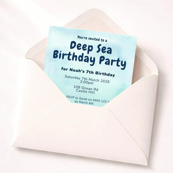 Personalised Deep Sea Birthday Party Invitations Printed - Sticksy Prints Australia