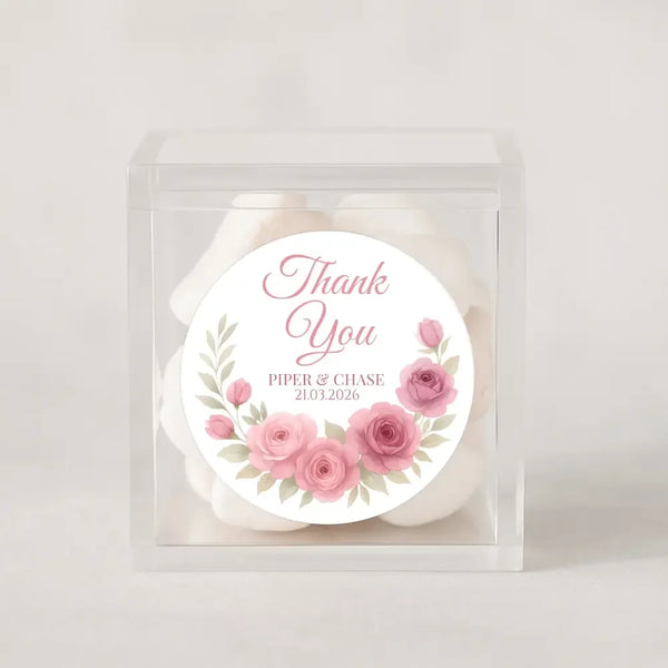 Personalised Dusty Rose & Blush Wedding Thank You Stickers – Custom Floral Favour Labels - Sticksy Prints Australia