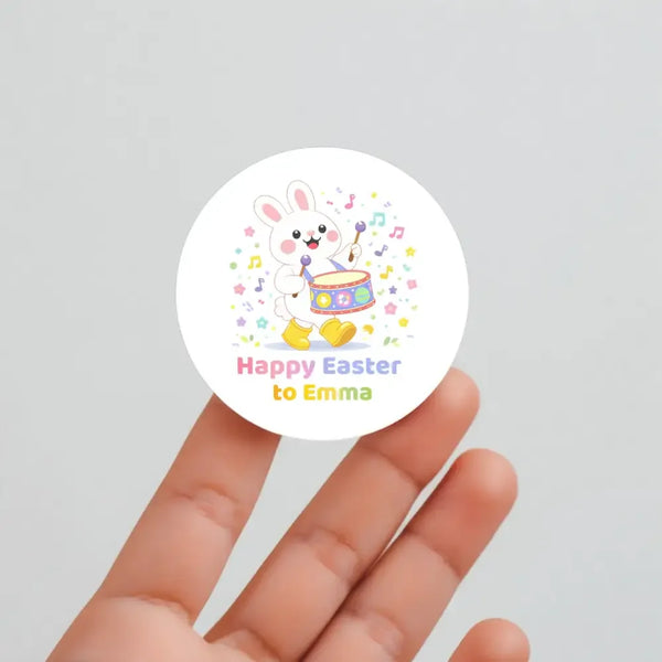Personalised Easter Bunny Drum Stickers | Musical Easter Stickers for Kids | Custom Name Labels - Sticksy Prints Australia