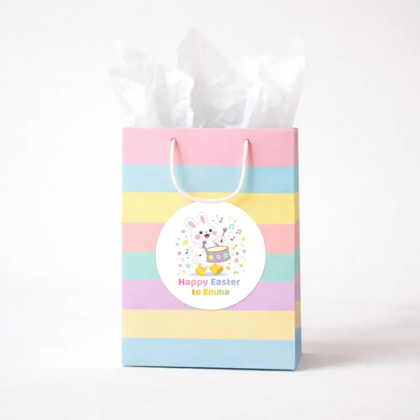 Personalised Easter Bunny Drum Stickers | Musical Easter Stickers for Kids | Custom Name Labels - Sticksy Prints Australia