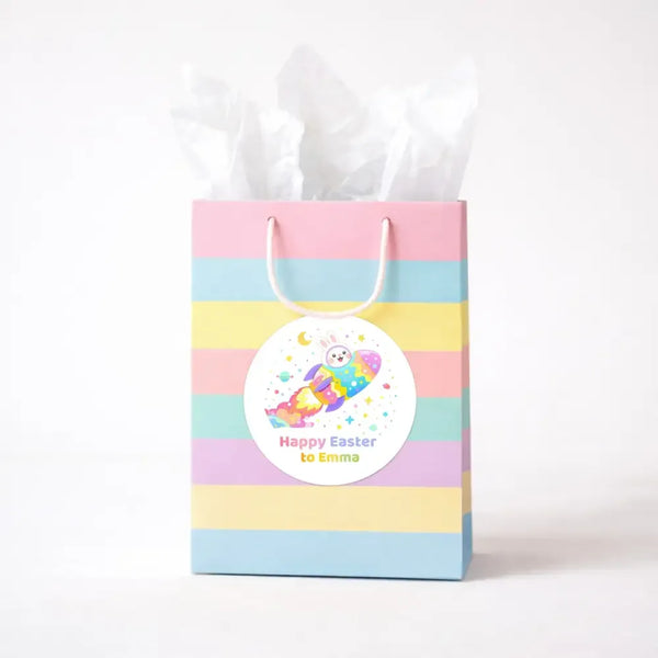 Personalised Easter Bunny Rocket Stickers | Space Easter Stickers for Kids | Custom Name Labels - Sticksy Prints Australia