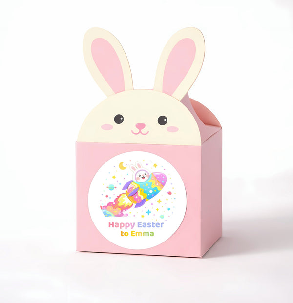 Personalised Easter Bunny Rocket Stickers | Space Easter Stickers for Kids | Custom Name Labels