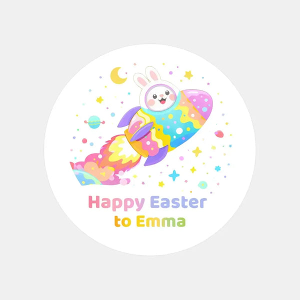 Personalised Easter Bunny Rocket Stickers | Space Easter Stickers for Kids | Custom Name Labels - Sticksy Prints Australia