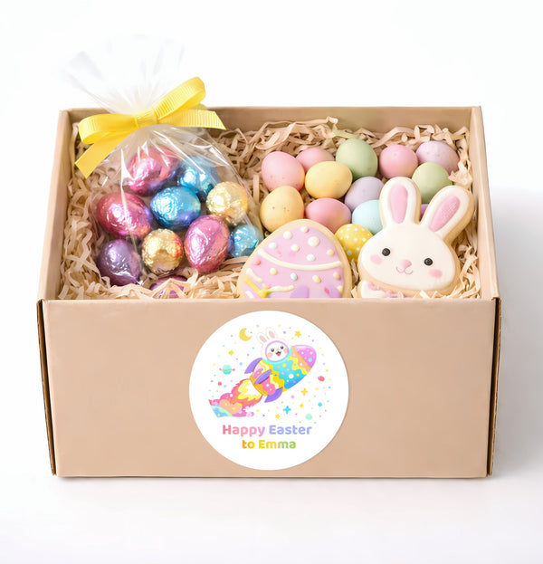 Personalised Easter Bunny Rocket Stickers | Space Easter Stickers for Kids | Custom Name Labels