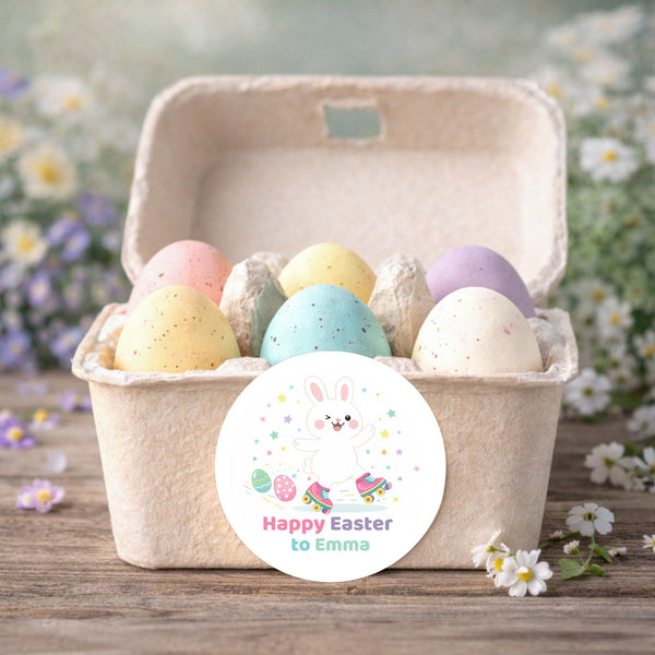 Personalised Easter Bunny Stickers – Happy Easter Name Labels for Kids