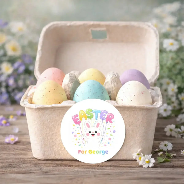 Personalised Easter Stickers – Bunny Balloon Easter Design - Sticksy Prints Australia