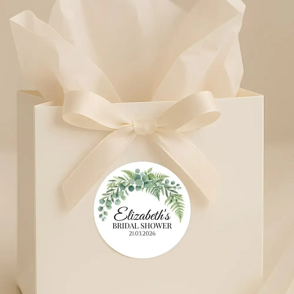 Personalised Eucalyptus Bridal Shower Stickers – Custom Greenery Favour Labels – Watercolour Botanical Stickers - Sticksy Prints Australia