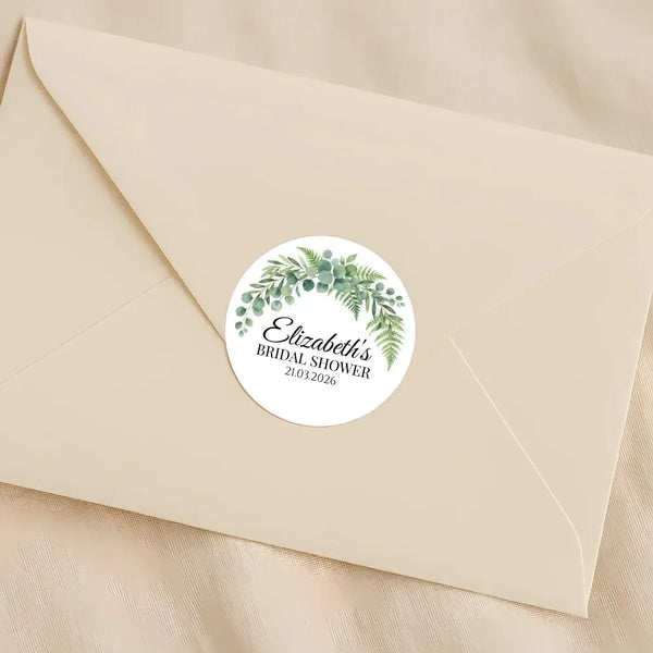 Personalised Eucalyptus Bridal Shower Stickers – Custom Greenery Favour Labels – Watercolour Botanical Stickers - Sticksy Prints Australia
