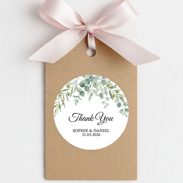 Personalised Eucalyptus Wedding Thank You Stickers | Greenery Favour Labels