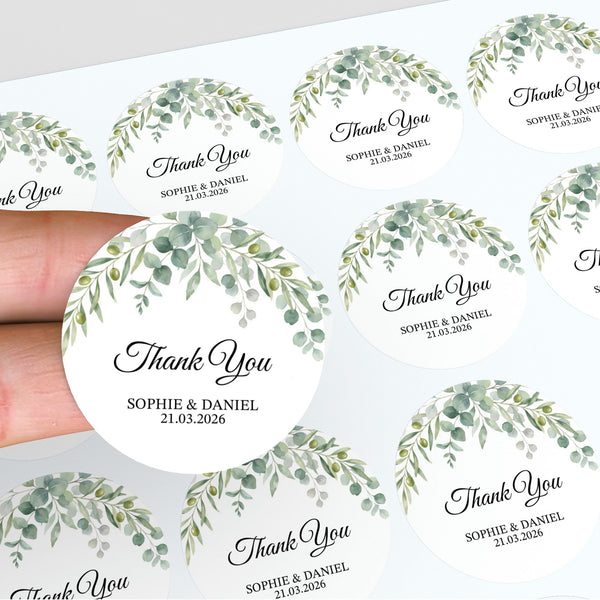 Personalised Eucalyptus Wedding Thank You Stickers | Greenery Favour Labels