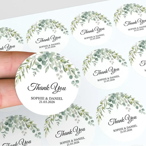 Personalised Eucalyptus Wedding Thank You Stickers | Greenery Favour Labels - Sticksy Prints Australia